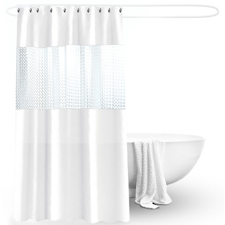 Perdea de duș PEVA, culoare solidă, panouri îngroșate, impermeabilă, semi-transparentă, separator pentru baie