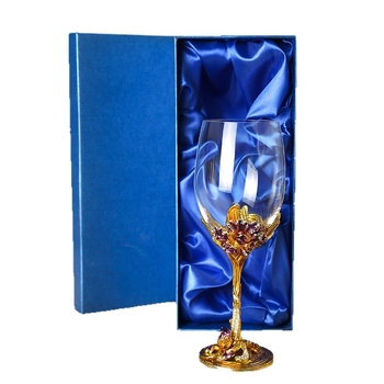 Pahare de vin roșu din cristal, email iris, picioare înalte, set cu decantor într-o cutie cadou (2 buc.)