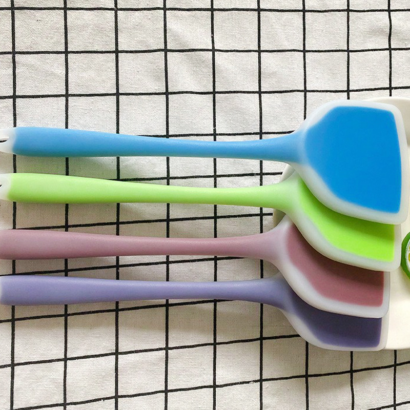 Spatulă de bucătărie din silicon, mâner lung, semi-transparentă, calitate alimentară, rezistentă la temperaturi înalte, antiaderentă