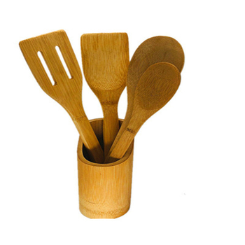 Set de ustensile de bucătărie din bambus: spatule și linguri