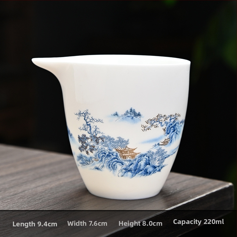 Set bielej porcelánovej čajovej súpravy s motívom krajiny, nový čínski štýl, minimalistické pre domáce použitie