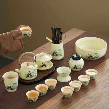 Set de ceai Ru Kiln Panda în stil național, pentru casă și birou, set Gongfu de ceai, cadou premium cu logo personalizat