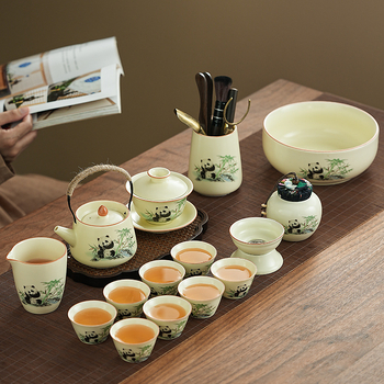 Set de ceai Ru Kiln Panda în stil național, pentru casă și birou, set Gongfu de ceai, cadou premium cu logo personalizat