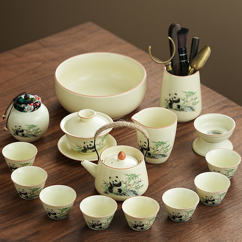 Set de ceai Ru Kiln Panda în stil național, pentru casă și birou, set Gongfu de ceai, cadou premium cu logo personalizat