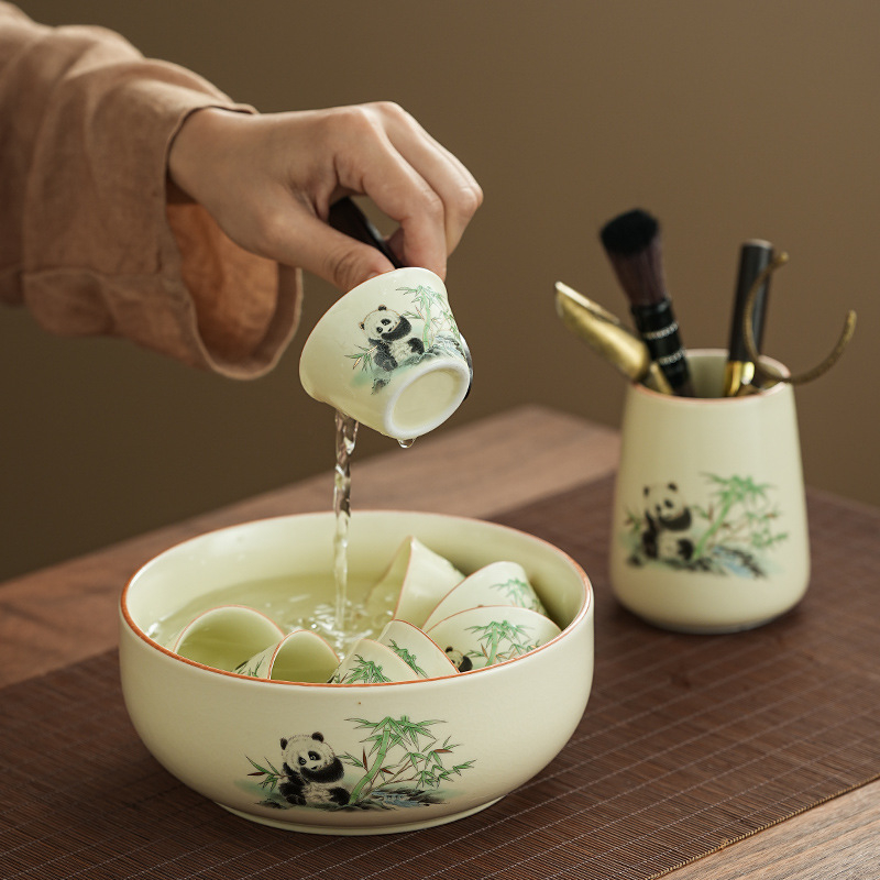 Set de ceai Ru Kiln Panda în stil național, pentru casă și birou, set Gongfu de ceai, cadou premium cu logo personalizat