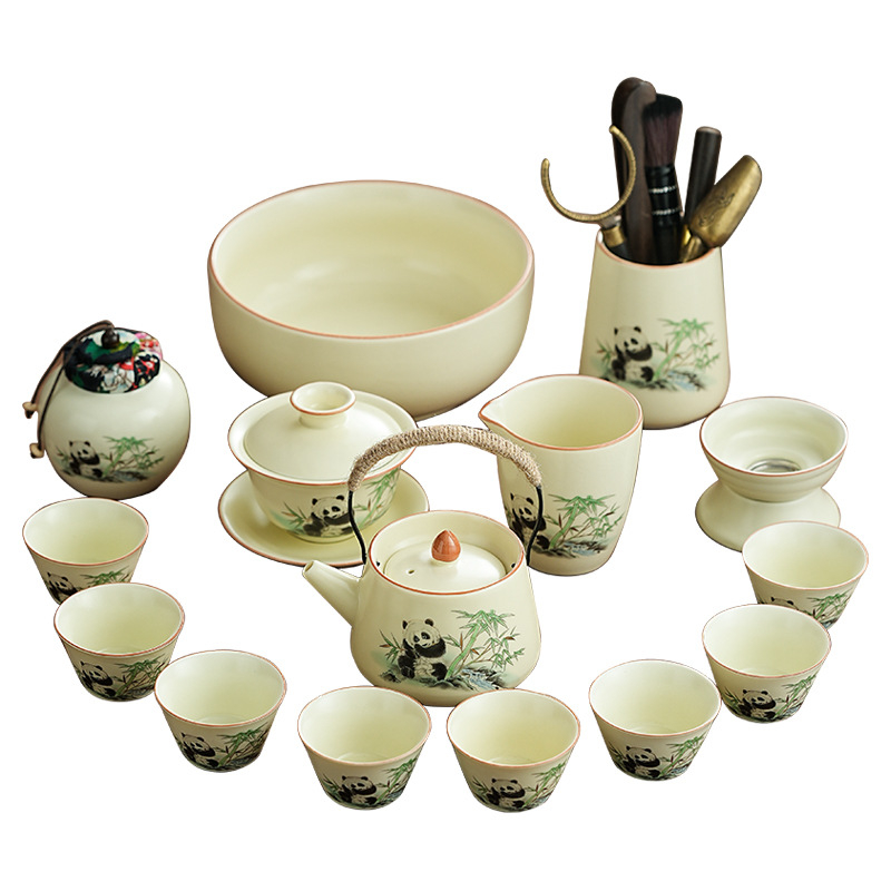 Set de ceai Ru Kiln Panda în stil național, pentru casă și birou, set Gongfu de ceai, cadou premium cu logo personalizat