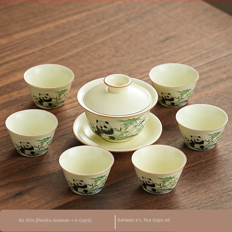 Set de ceai Ru Kiln Panda în stil național, pentru casă și birou, set Gongfu de ceai, cadou premium cu logo personalizat