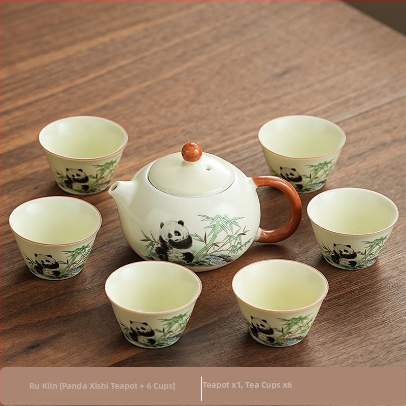 Set de ceai Ru Kiln Panda în stil național, pentru casă și birou, set Gongfu de ceai, cadou premium cu logo personalizat