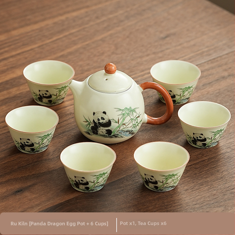 Set de ceai Ru Kiln Panda în stil național, pentru casă și birou, set Gongfu de ceai, cadou premium cu logo personalizat