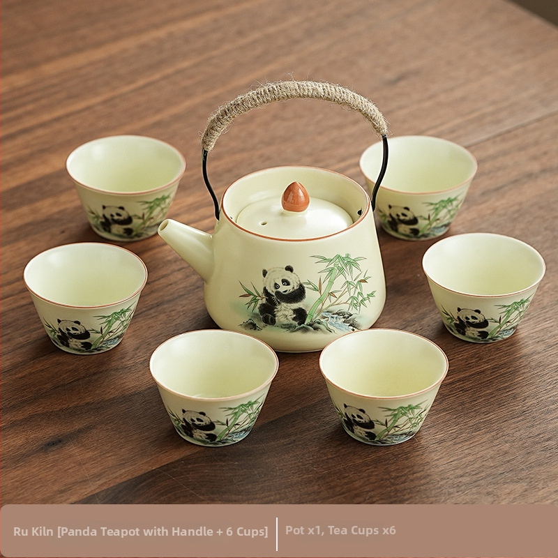 Set de ceai Ru Kiln Panda în stil național, pentru casă și birou, set Gongfu de ceai, cadou premium cu logo personalizat