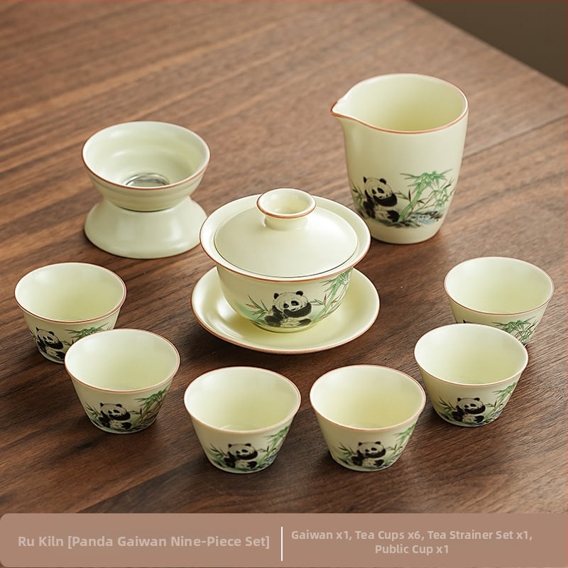 Set de ceai Ru Kiln Panda în stil național, pentru casă și birou, set Gongfu de ceai, cadou premium cu logo personalizat
