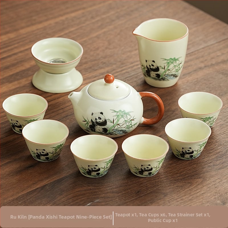 Set de ceai Ru Kiln Panda în stil național, pentru casă și birou, set Gongfu de ceai, cadou premium cu logo personalizat