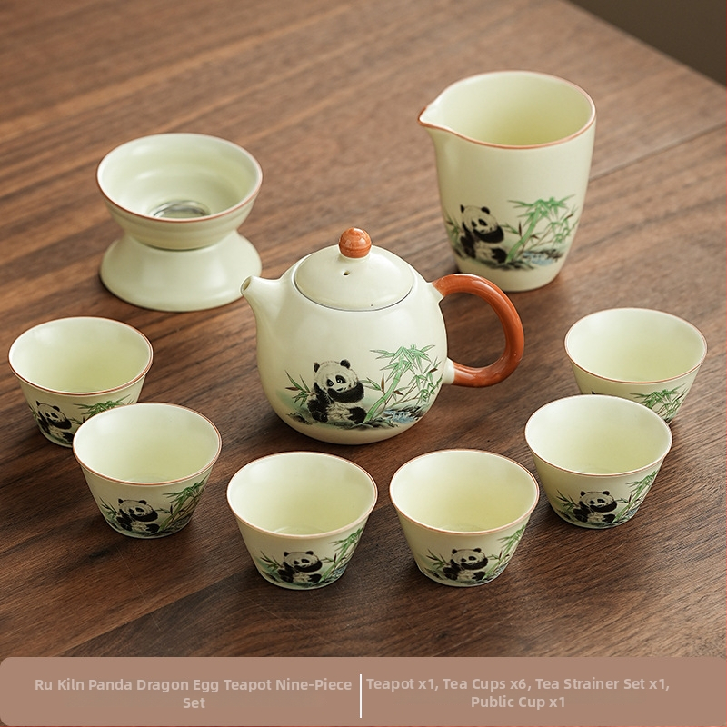 Set de ceai Ru Kiln Panda în stil național, pentru casă și birou, set Gongfu de ceai, cadou premium cu logo personalizat