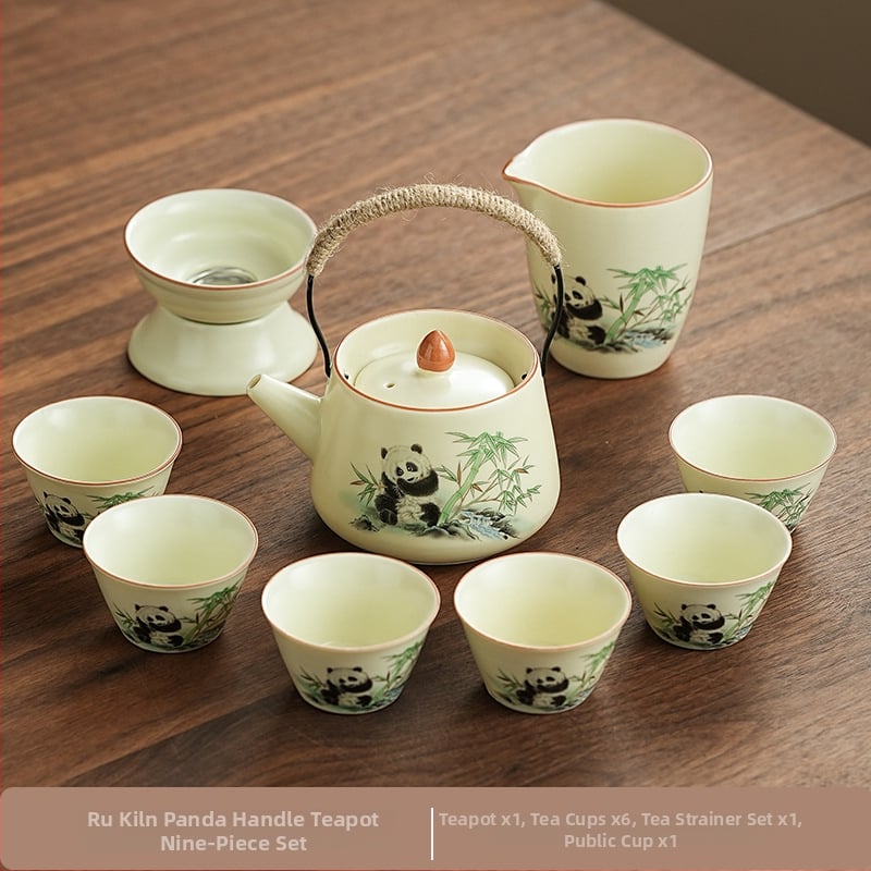 Set de ceai Ru Kiln Panda în stil național, pentru casă și birou, set Gongfu de ceai, cadou premium cu logo personalizat