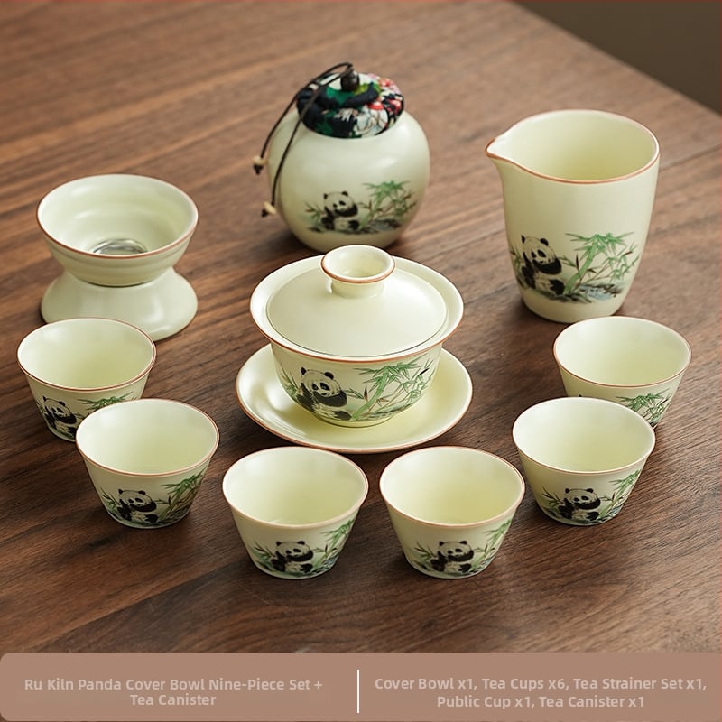 Set de ceai Ru Kiln Panda în stil național, pentru casă și birou, set Gongfu de ceai, cadou premium cu logo personalizat