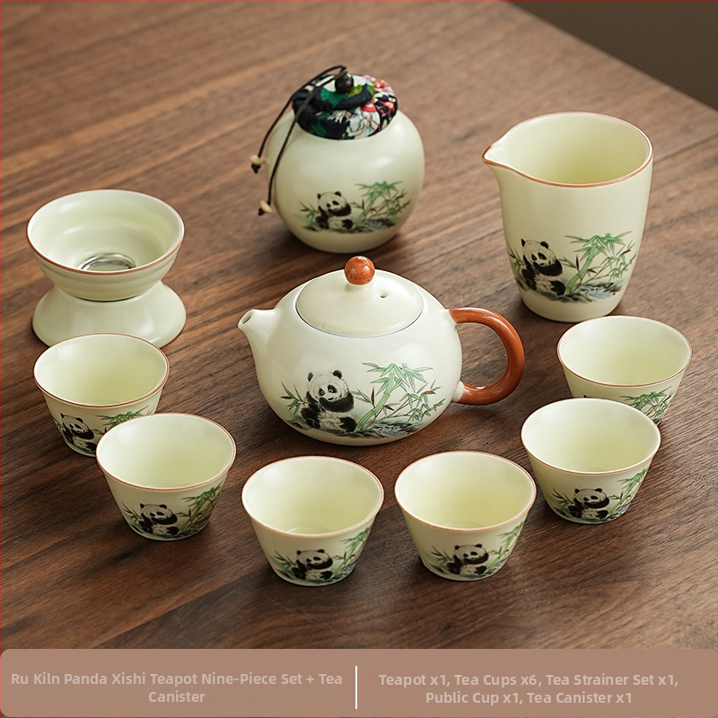 Set de ceai Ru Kiln Panda în stil național, pentru casă și birou, set Gongfu de ceai, cadou premium cu logo personalizat