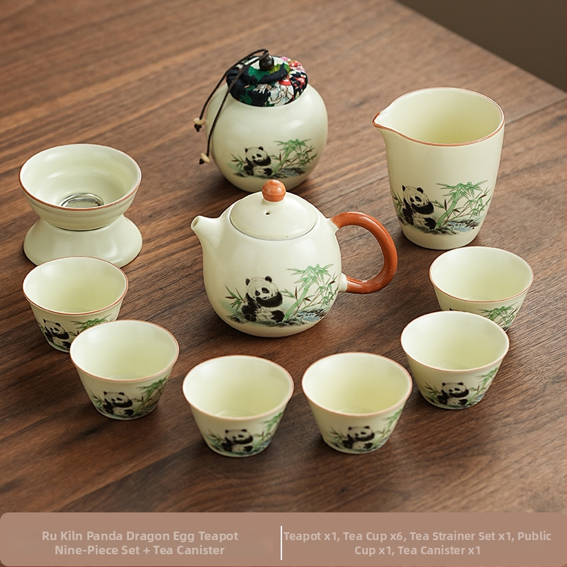 Set de ceai Ru Kiln Panda în stil național, pentru casă și birou, set Gongfu de ceai, cadou premium cu logo personalizat
