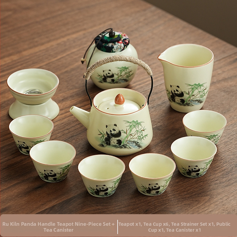 Set de ceai Ru Kiln Panda în stil național, pentru casă și birou, set Gongfu de ceai, cadou premium cu logo personalizat