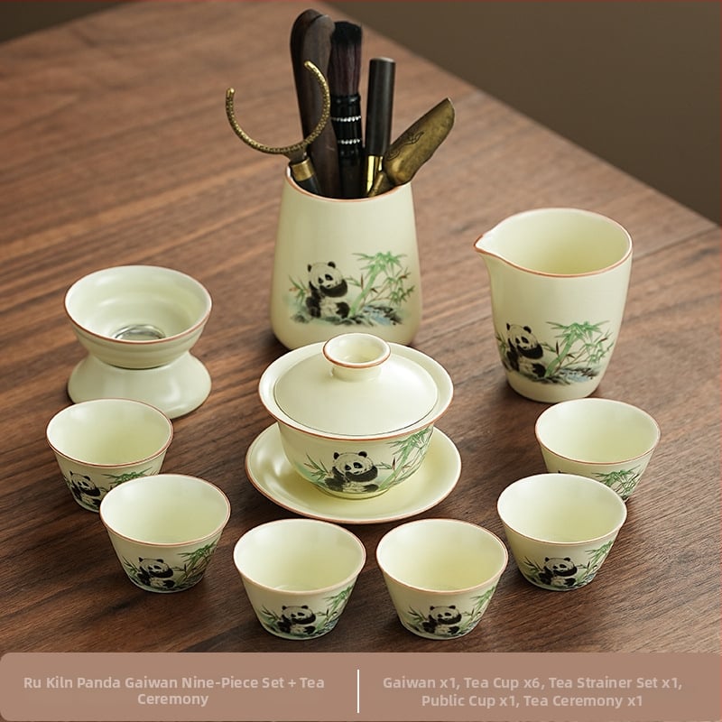 Set de ceai Ru Kiln Panda în stil național, pentru casă și birou, set Gongfu de ceai, cadou premium cu logo personalizat