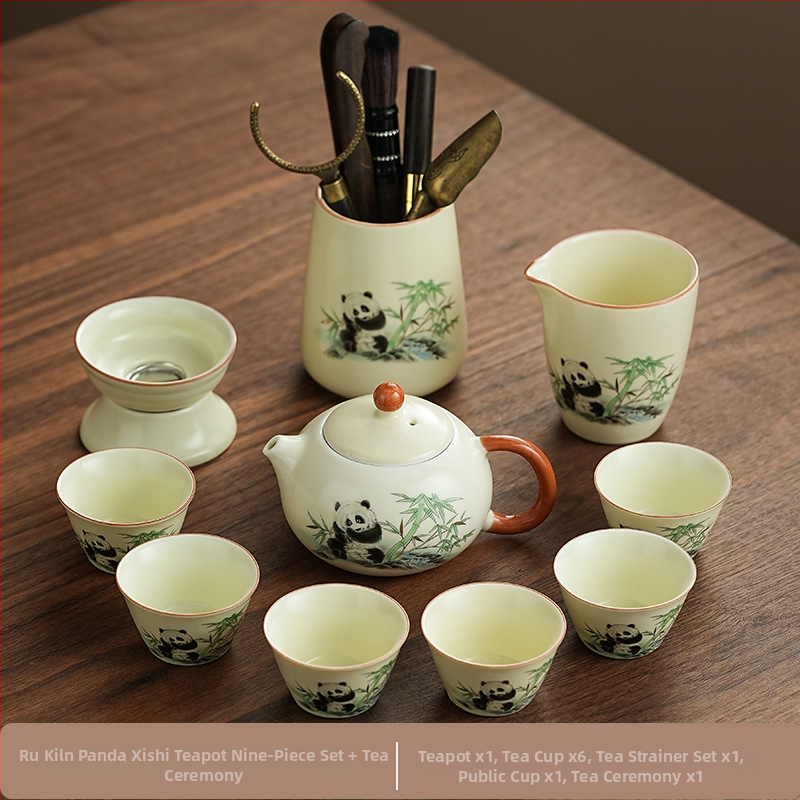 Set de ceai Ru Kiln Panda în stil național, pentru casă și birou, set Gongfu de ceai, cadou premium cu logo personalizat