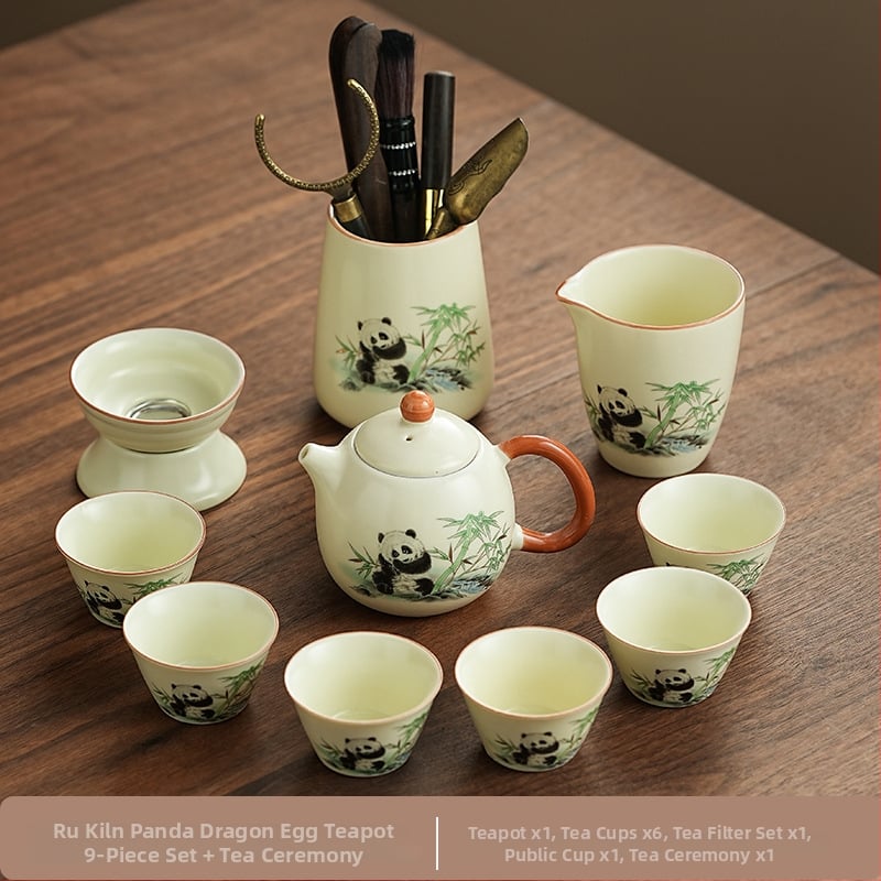 Set de ceai Ru Kiln Panda în stil național, pentru casă și birou, set Gongfu de ceai, cadou premium cu logo personalizat