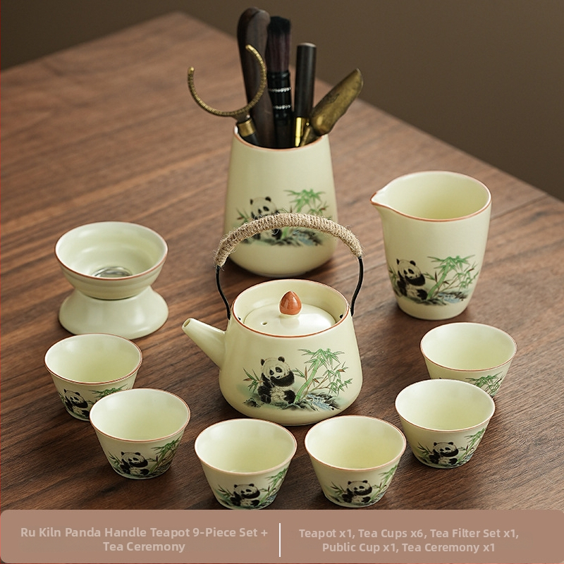 Set de ceai Ru Kiln Panda în stil național, pentru casă și birou, set Gongfu de ceai, cadou premium cu logo personalizat