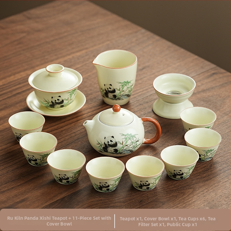 Set de ceai Ru Kiln Panda în stil național, pentru casă și birou, set Gongfu de ceai, cadou premium cu logo personalizat