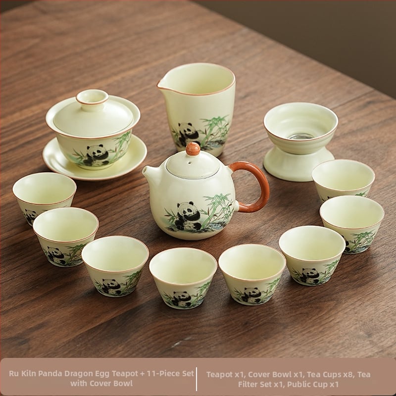 Set de ceai Ru Kiln Panda în stil național, pentru casă și birou, set Gongfu de ceai, cadou premium cu logo personalizat