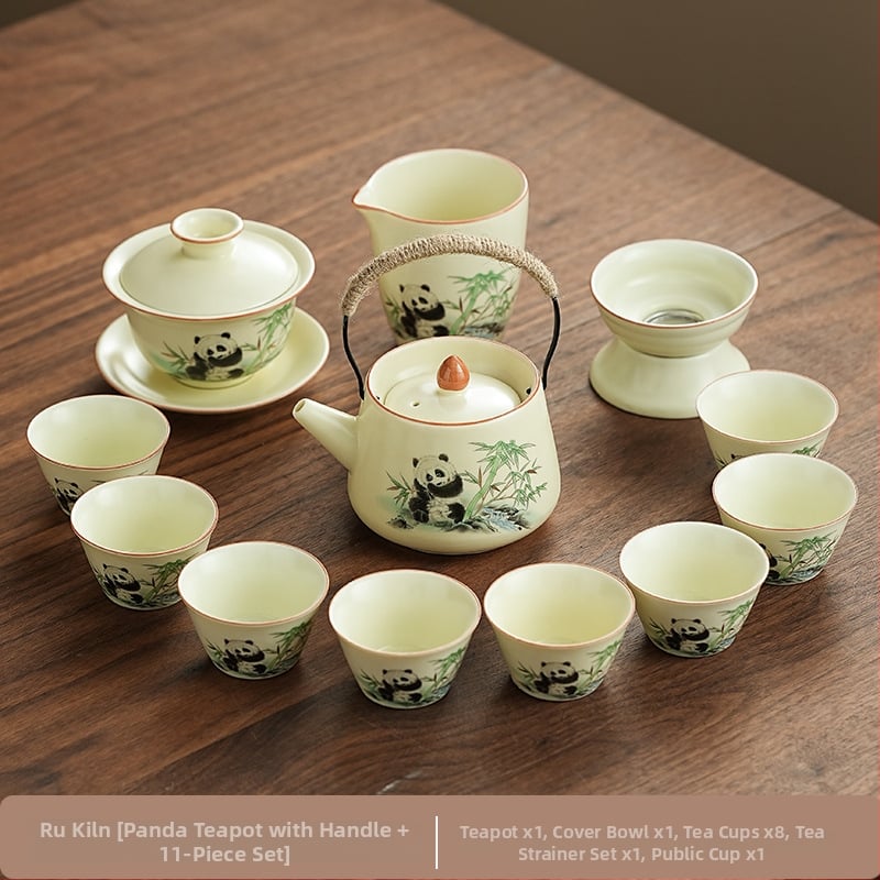 Set de ceai Ru Kiln Panda în stil național, pentru casă și birou, set Gongfu de ceai, cadou premium cu logo personalizat