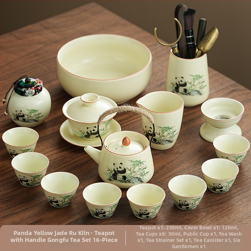 Set de ceai Ru Kiln Panda în stil național, pentru casă și birou, set Gongfu de ceai, cadou premium cu logo personalizat