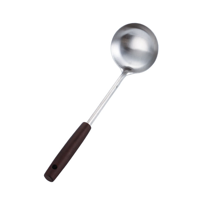 Spatulă din oțel inoxidabil nemagnetic pentru bucătăria de acasă, spatulă de prăjit îngroșată cu mâner din lemn, rezistentă la temperaturi înalte.