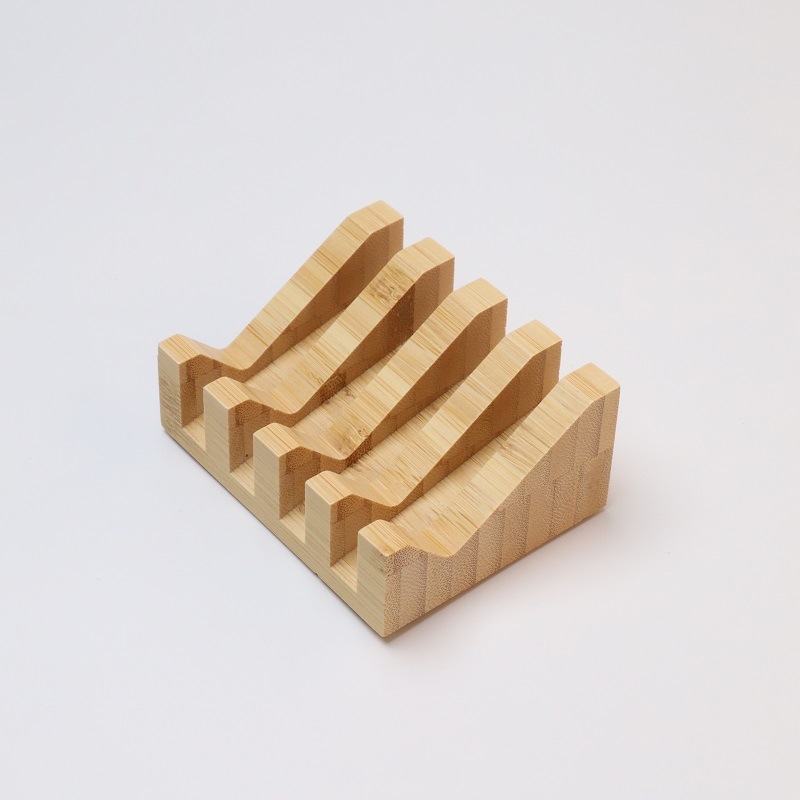 Suport din bambus pentru săpun, pentru baie, cu drenaj, formă trapezoidală, design gol, antiderapant