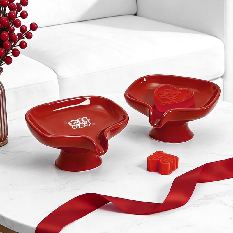 Set roșu de săpun ceramic, pereche pentru nuntă, cadou pentru proaspeți căsătoriți