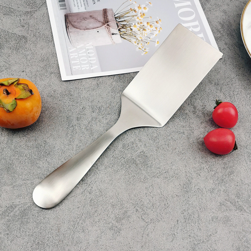 Spatulă din oțel inoxidabil 304 pentru gătit — pentru carne, grătar, prăjituri și pizza, finisaj mat.