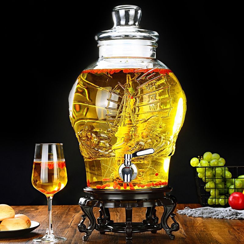 Sticlă de vin din sticlă cu robinet, 5 kg, borcan sigilat pentru vin de casă și vin medicinal
