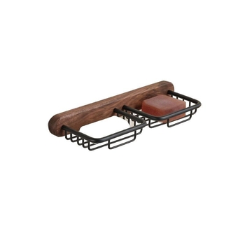 Suport de săpun montat pe perete cu drenaj, fără găuri, din aluminiu Space, finisaj nuc
