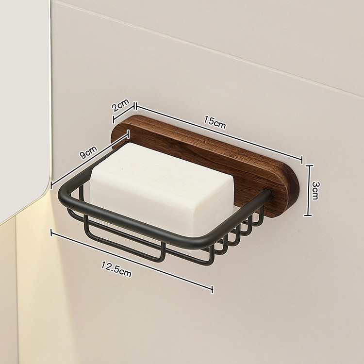 Suport de săpun montat pe perete cu drenaj, fără găuri, din aluminiu Space, finisaj nuc