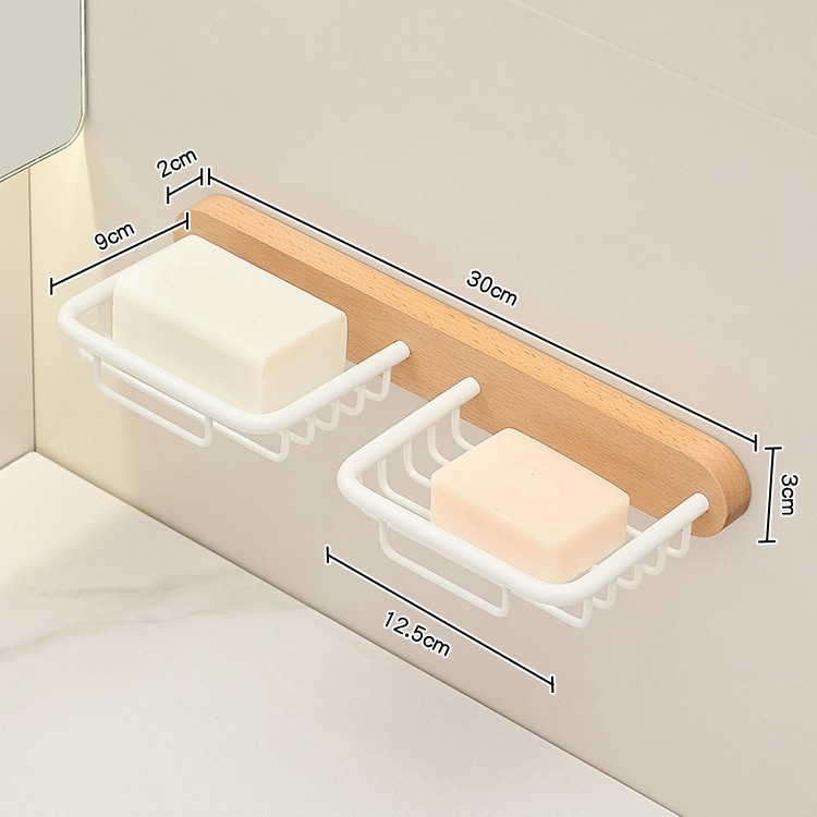 Suport de săpun montat pe perete cu drenaj, fără găuri, din aluminiu Space, finisaj nuc