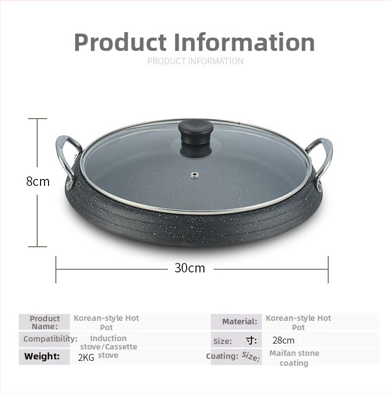 Placǎ rotundă antiaderentă, stil coreean, pentru plită cu inducție, utilizare în aer liber