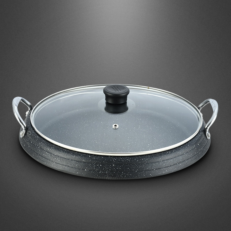 Placǎ rotundă antiaderentă, stil coreean, pentru plită cu inducție, utilizare în aer liber
