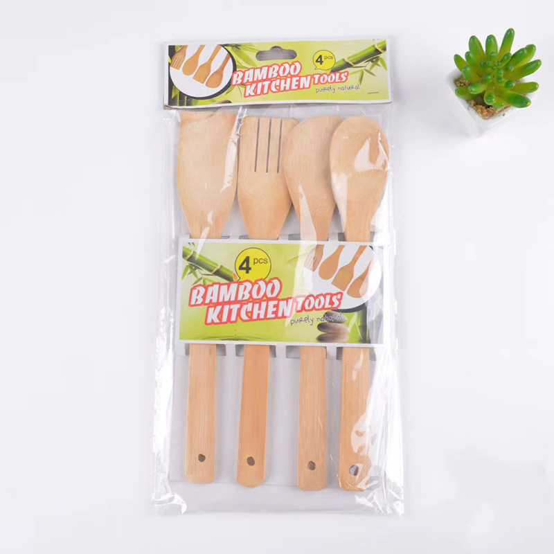 Set din lemn pentru tigăi antiaderente – spatulă pentru prăjit, lingură de orez și lingură de supă, bucătărie