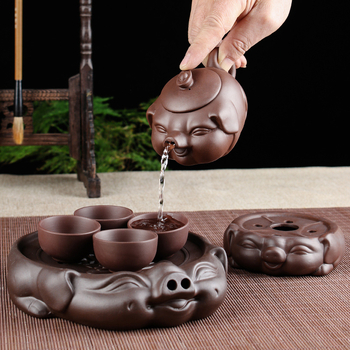 Set mini ceainic și cești din lut mov Yixing, cu farfurie pentru ceai, set Kung Fu de ceai
