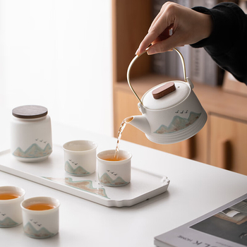 Set portabil de ceai din ceramică cu ceainic și cutie cadou – perfect pentru călătorii