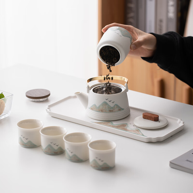 Set portabil de ceai din ceramică cu ceainic și cutie cadou – perfect pentru călătorii