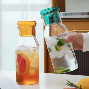 Carafă de suc din sticlă borosilikat, capac, capacitate mare, pentru uz casnic – set, stil retro