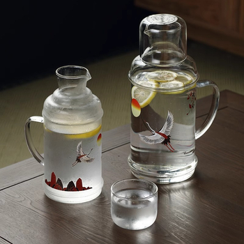 Carafă de suc din sticlă borosilikat, capac, capacitate mare, pentru uz casnic – set, stil retro