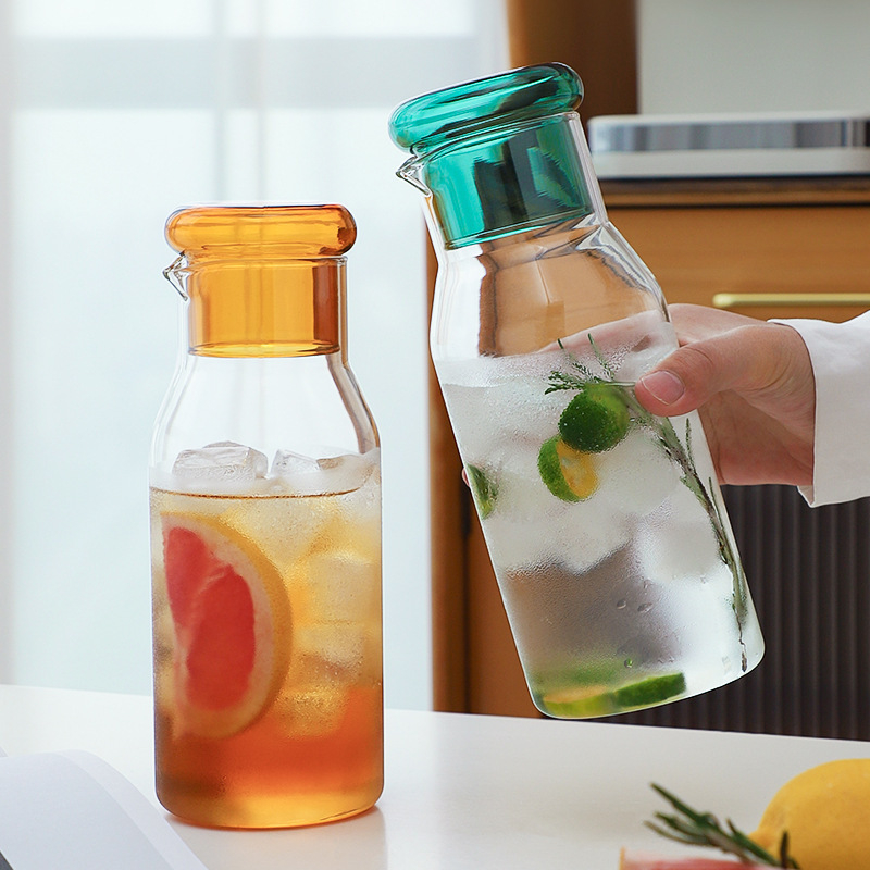 Carafă de suc din sticlă borosilikat, capac, capacitate mare, pentru uz casnic – set, stil retro