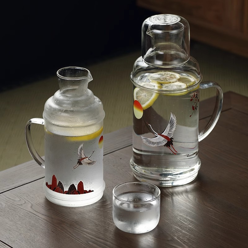 Carafă de suc din sticlă borosilikat, capac, capacitate mare, pentru uz casnic – set, stil retro