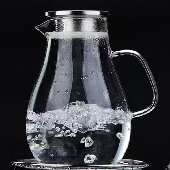 Set ceainic și cană din sticlă borosilicat pentru apă rece, textură ciocanată, capacitate mare, rezistent la temperaturi înalte