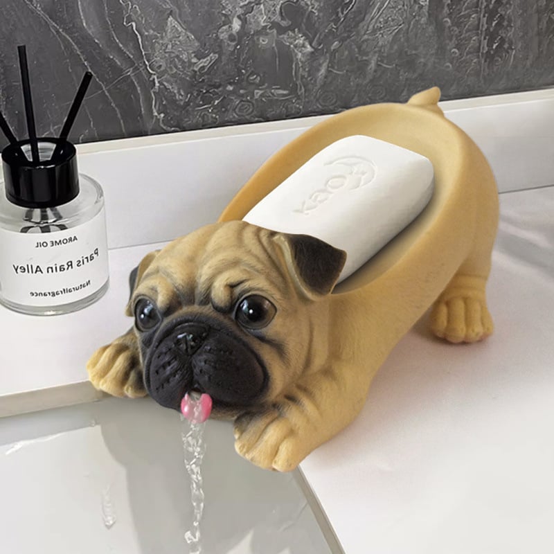Suport de săpun în formă de pug, pentru uz casnic, drenaj pentru săpun, nu reține apa, potrivit pentru chiuveta din baie, super drăguț